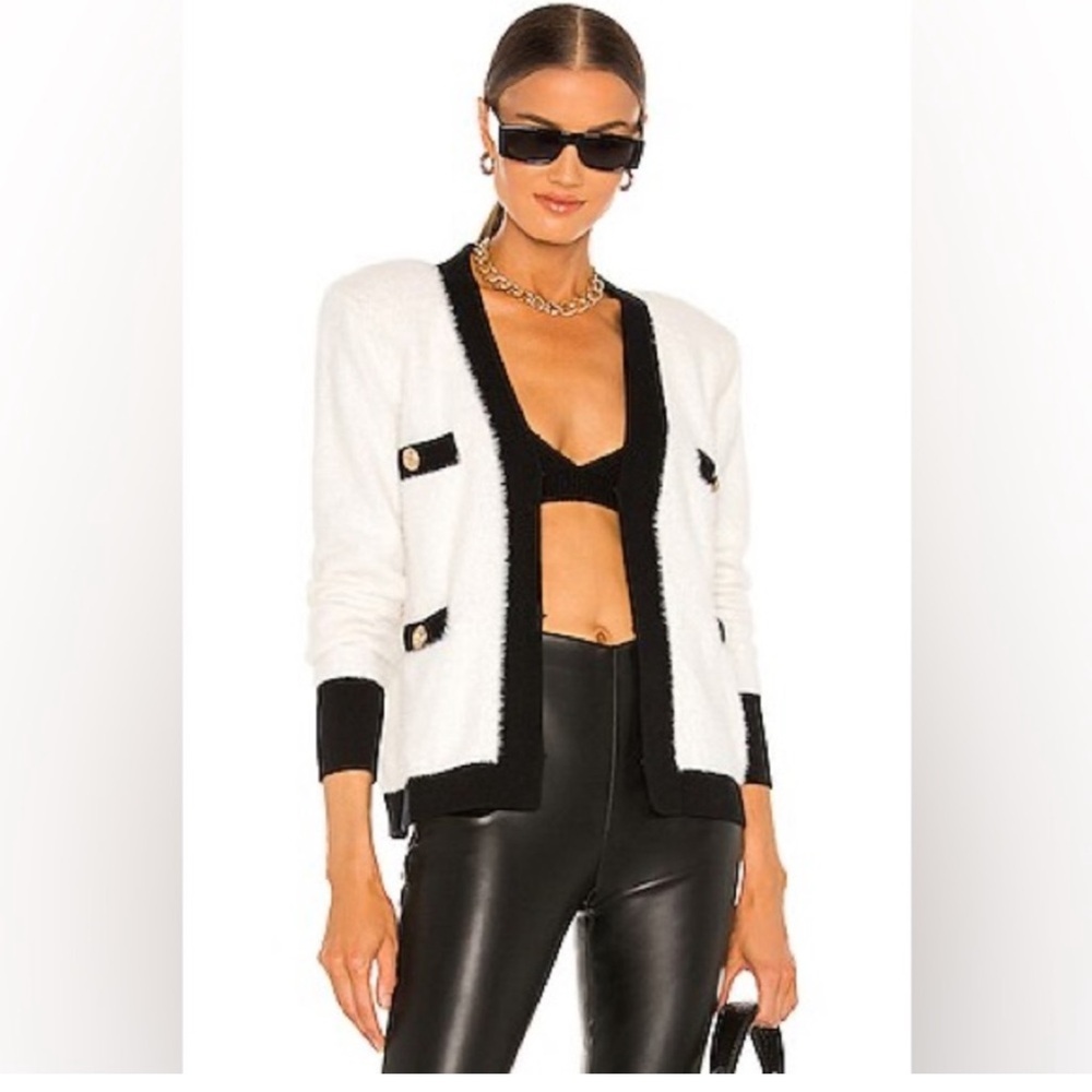 NEW L'agence Kai Four Pocket Cardigan White Black Contrast | sz XS
